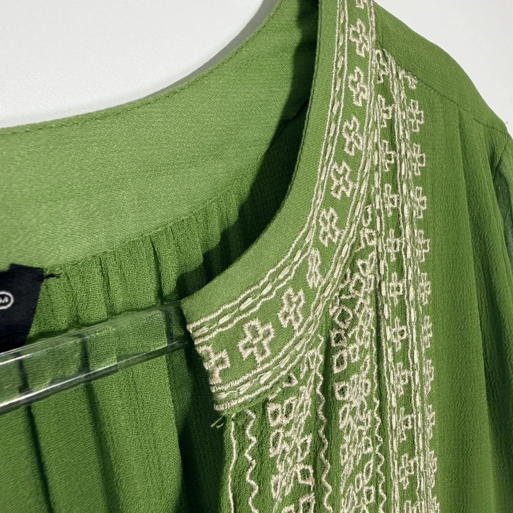 Tolani Lauren Style Lime Green Embroidered Boho Tunic Blouse 100% Viscose Large - Picture 6 of 14
